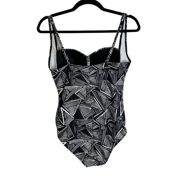 Liquid Black & White Rouched One Piece Bathing Suit Swimsuit Sz S Adjustable - Picture 2 of 7